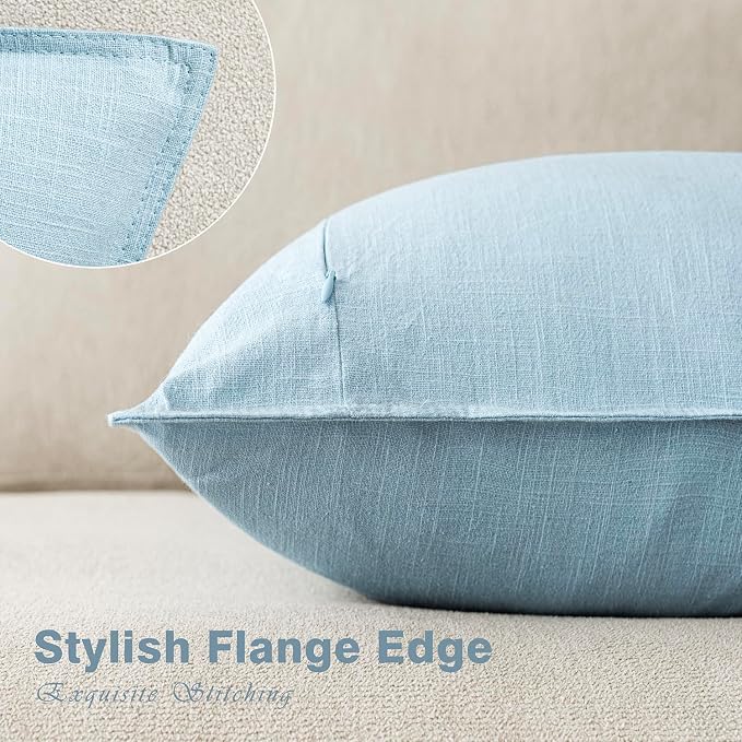 Foindtower Pack of 2, Decorative Linen Solid Throw Pillow Covers Accent Lumbar Cushion Case Boho Farmhouse Pillowcase for Chair Couch Sofa Bedroom Living Room Home Decor 12 x 20 Inch Light Blue