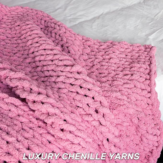 Chunky Knit Blanket - Luxury Soft Cozy 60 * 80 Throw Blanket,100% Woven Blanket Rope Knot Throw Blanket for Couch, Sofa, Home Decor, Gift - Machine Washable (Pink, 60 * 80)