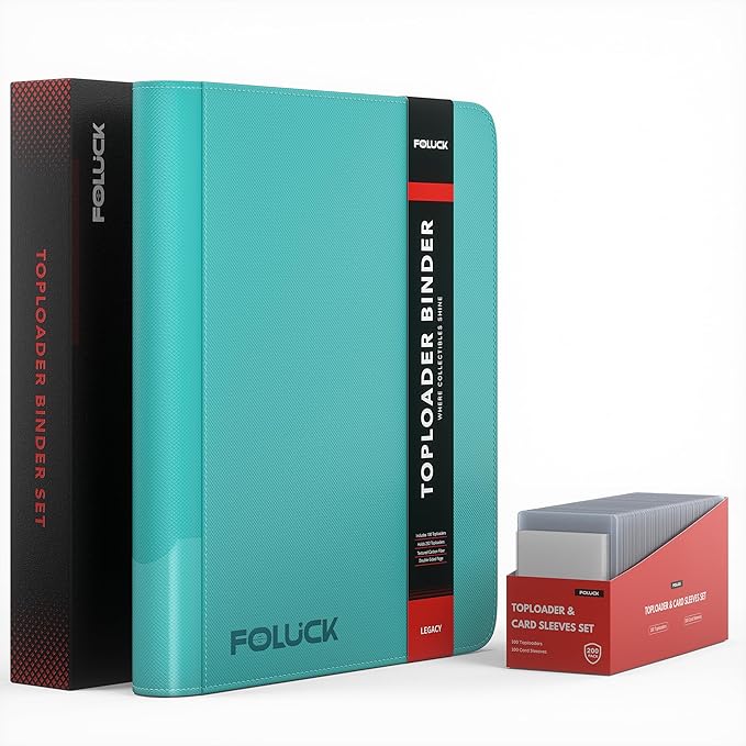 Foluck 9 Pocket Top Loader Binder, Holds 252 Toploaders, 200Pcs Top Loaders & Card Sleeves Included, Side-Loading Trading Card Binder, Premium Collection Album for Pokemon, MTG, Sports Cards (Teal)