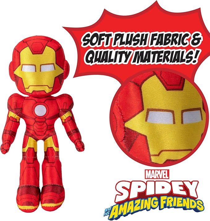 Marvel Spidey and His Amazing Friends 8" Iron Man Plush - Spider-Man Stuffed Animal Toy Figure - Officially Licensed - Spider-Verse Easter Basket Stuffer Gift for Kids, Boys, Girls