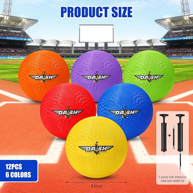 Jerify 8.5 Inches Playground Balls Kickball Bulk, Colorful Inflatable Sports Bouncy Balls, Dodgeball, Kickball for Official Play, and Fun Indoor and Outdoor Toys and Gift