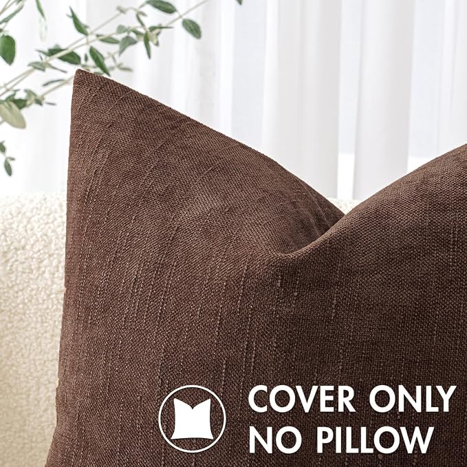 MIULEE Textured Chenille Throw Pillow Covers 18x18 Inch Red Brown | Pack of 2 Decorative Soft Throw Pillows, Solid Textured Cushion Covers, Modern Home Decor for Couch Sofa Bedroom Living Room