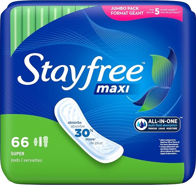 Stayfree Maxi Pads for Women Super 66 Count & Tucks Medicated Cooling Pads 100 Count for Hemorrhoid Treatment