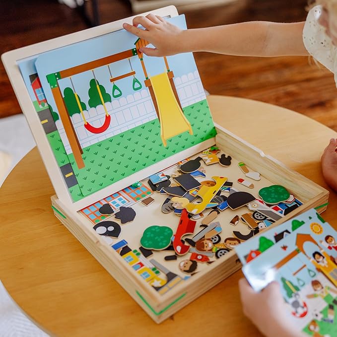 Melissa & Doug Wooden Magnetic Matching Picture Game with 119 Magnets and Scene Cards Magnetic Book Scenes for Kids Ages 3+