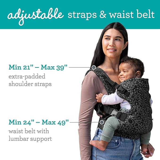 Infantino Flip 4-in-1 Convertible Baby Carrier, Adjustable, Ergonomic Hands Free Babywearing, Registry Essential, Carrier for Newborn to Toddler, Black & Gray Leopard