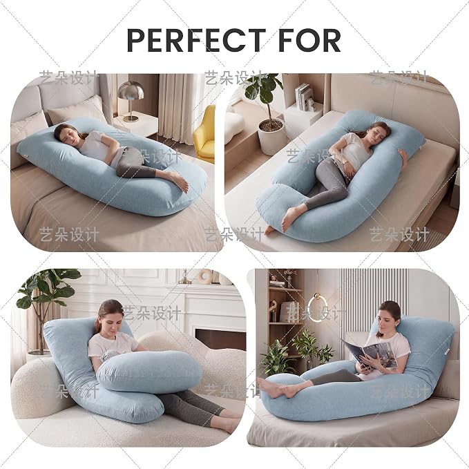 Jcickt Pregnancy Pillow for Sleeping,59 inch Maternity Pillow with Removable Washable Cover,J-Shaped Cooling Full Body Pregnant Pillow -Support for Backs,Legs, Belly, HIPS, Improve Sleep-Sky Blue