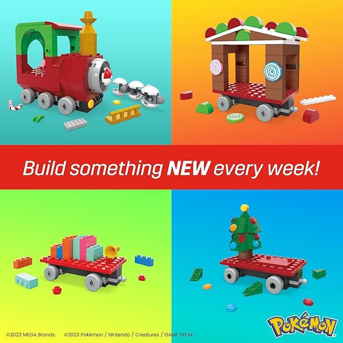 MEGA Pokemon Action Figure Building Toys, Holiday Train with 373 Pieces, 4 Poseable Characters, Gift Idea for Kids