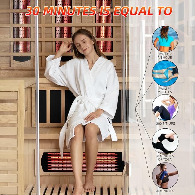 Infrared & Steam Dual-System Sauna Room for 4-6 Person, Wood Hybrid Home Sauna with Heater, Indoor Traditional Saunas Spa with Heaters & Sauna Stove, Speaker, Oxygen Bar, Bucket