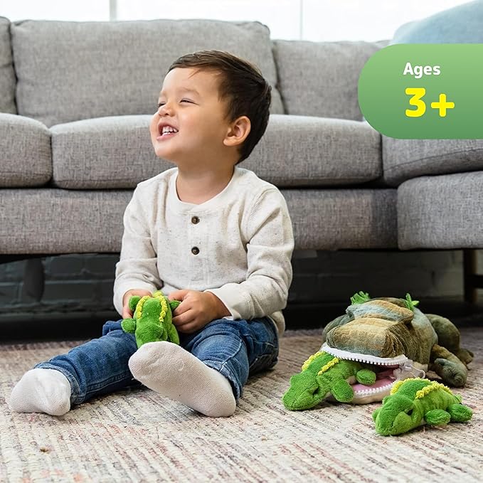 PREXTEX Stuffed Alligator Toy with 3 Baby Alligators - Alligator Plush Mommy with 3 Zippered Stuffed Alligator Babies, Ideal Stuffed Animal for Boy or Girl Playtime - 3-5 Years