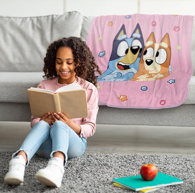 Jay Franco Kids Plush Throw Blanket – Soft & Comfy Throw for Couch or Bed – Cozy Home Décor for Living Room & Bedroom, Pink - Bluey, 40x50 - Travel Blanket