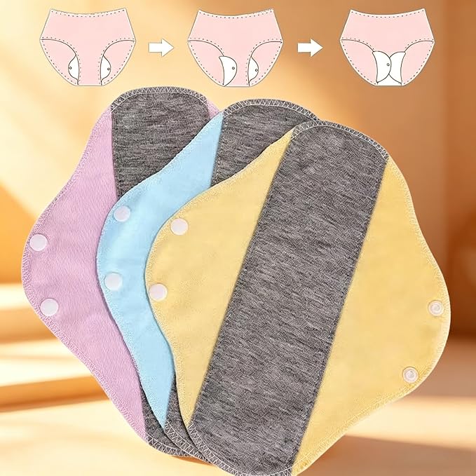 Reusable Leakproof Washable Incontinence Pads for Women Adults | Graphene Absorbent, Waterproof & Breathable | Pure Cotton Bladder Leak Pads, Day Night Postpartum Incontinence Protection (6pcs)