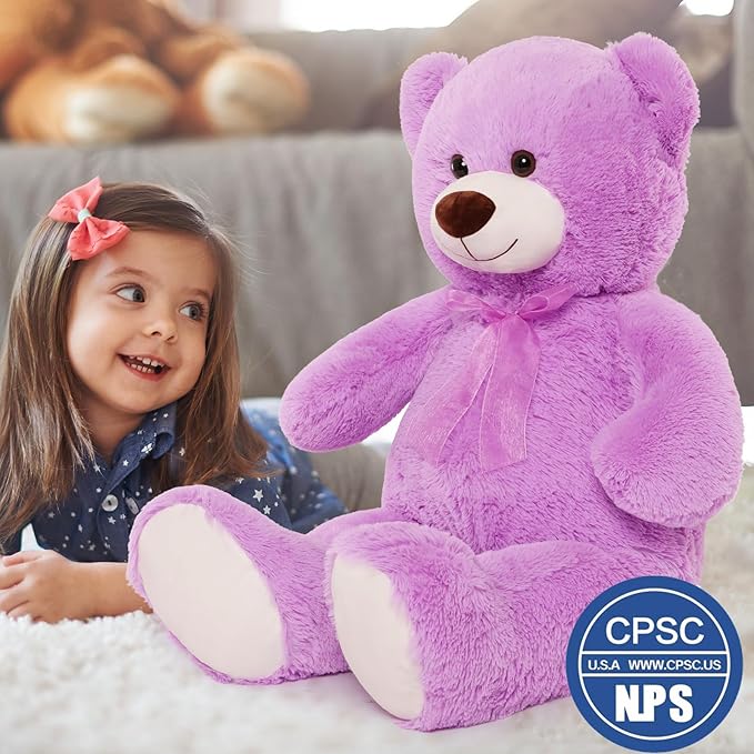 MorisMos Giant Teddy Bear Stuffed Animal 3 ft, 36'' Big Teddy Bear Toy,Lavender Teddy for Girlfriend Valentine's Gift,Large Stuffed Animal for Kid Birthday Christmas Baby Shower,Purple