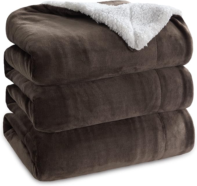 Bedsure GentleSoft Sherpa Fleece Blanket Queen Size for Bed, Non-Heated, Thick and Warm Throw for Women and Men, Soft Fuzzy Plush Queen Blanket for Winter, Brown, 90x90 Inches