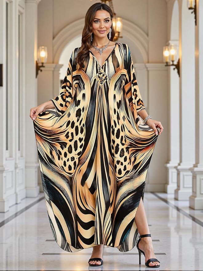 Mumu Dresses for Women Plus Size, Bohemian Kaftan Beach Cover Up Long Maxi Nightgown Soft Loungewear