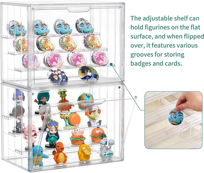 Attelite Acrylic Display Case Compatible with POP MART Labubu Display Case, 4 Tier Figure Clear Cases for Collectibles with 3 Adjustable Divider, 3 Pack Large Storage Box with Magnetic Door