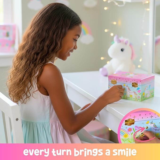 Giggle & Honey Musical Jewelry Box for Girls - Kids Jewelry Box, Unicorn Toys for Girls 4-6, Easter Gifts for Kids, 6 x 4.7 x 3.5 in