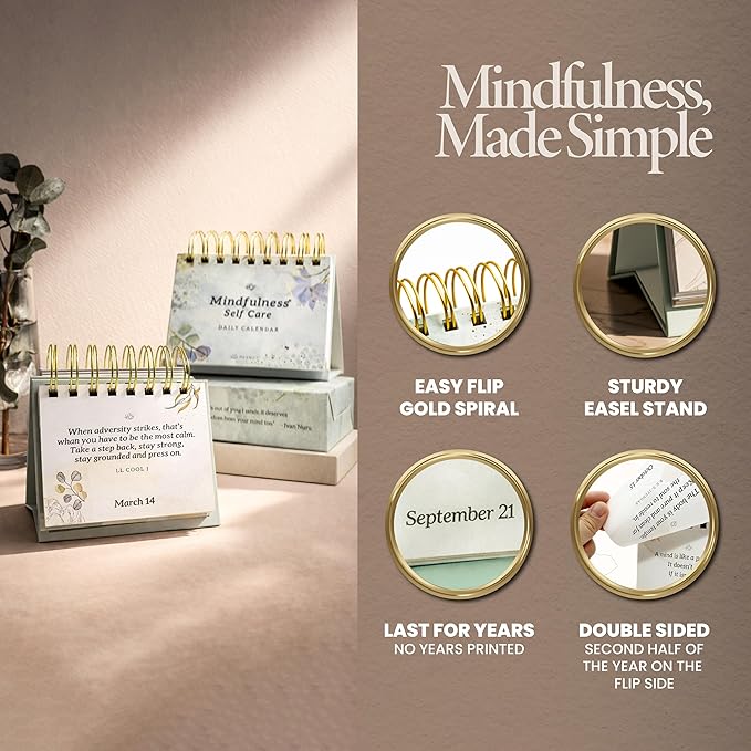 MESMOS Mindfulness Perpetual Flip Calendar with 366 Daily Affirmations - Self Care Gifts for Women, Teacher Appreciation, Inspirational Office Desk Decor, Stress Relief Desk Accessory Gift for Women