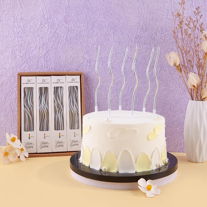 PHD CAKE 24-Count Silver Spiral Long Thin Birthday Candles, Cake Candles, Birthday Parties, Wedding Decorations, Party Candles