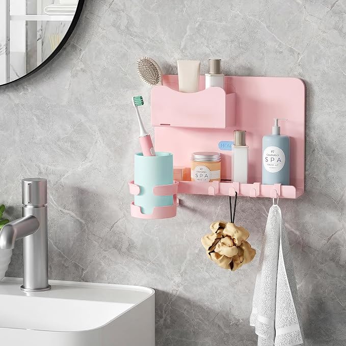 Floating Shelves for Bedside Shelf Accessories Organizer, Wall Mount Shelf Stick On, Cute Room Decor Aesthetic, Girls Room Decor, Cool Stuff for Bedroom Storage and Organization (Pink)