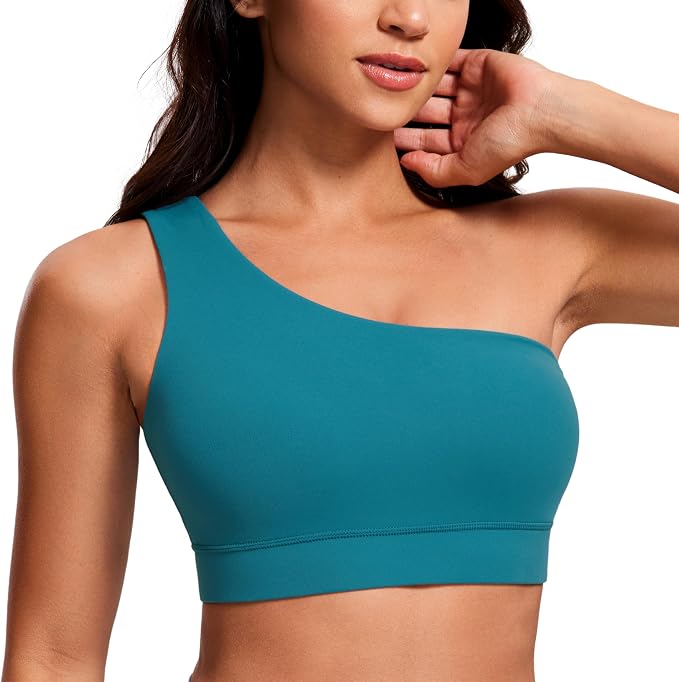 CRZ YOGA Butterluxe One Shoulder Sports Bras for Women - Sleeveless One Strap Low Impact Asymmetrical Workout Yoga Tops