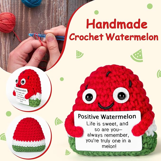 Emotional Support Crochet, Positive Crochet Watermelon, Encouragement Gifts for Women Men Birthday Christmas Self Care Friends Coworkers Relaxation Gift Desk Home Fall Decor Inspirational Support