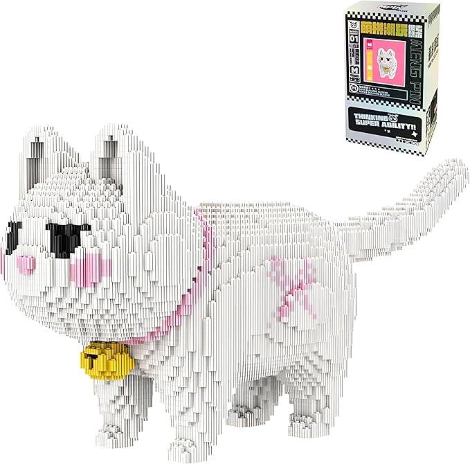 White Cat Micro Building Blocks Set Laegr Lovely Animal Model Kits Toys Gift for Adult and Kids 5760 Pieces