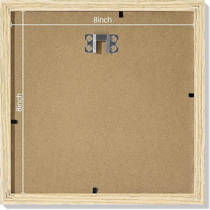 Vittanly 8x8 Picture Frames Set of 9 for Wall or Tabletop Display, OAK | Display Pictures 4x4 with Mat or 8x8 without Mat for Wall Mounting, Square Photo Frames for Home Decor, Engineered Wood