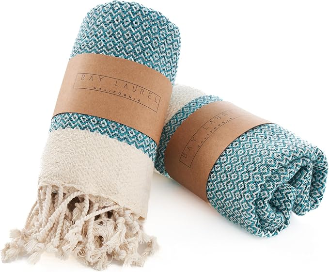 BAY LAUREL Turkish Hand Towel – Pack of 2 | Soft & Absorbent Decorative Towels for Bathroom, Hand, Face, Hair, Gym, Yoga, SPA, Kitchen & Tea | Boho Decor (Petrol, Diamond 15x26 Inches (Set of 2)