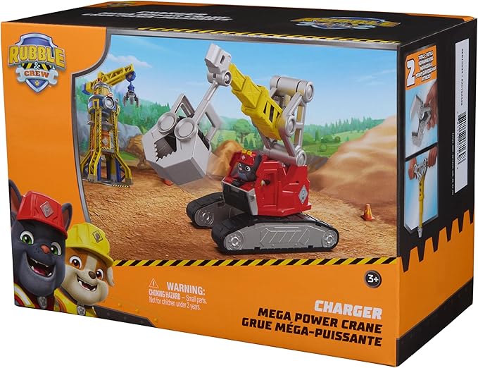 Rubble & Crew Charger's Mega Power Crane, Toy Truck with Charger Figure & 2 Detachable Tools, PAW Patrol Kids Toys for Boys & Girls Ages 3 and Up