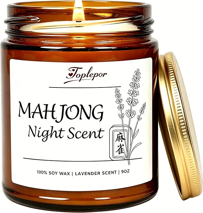 Lavender Candle - Soy Wax Stress Relief & Meditation, 45hr Soot-Free Burn Mahjong Night Scent Candle, 9oz
