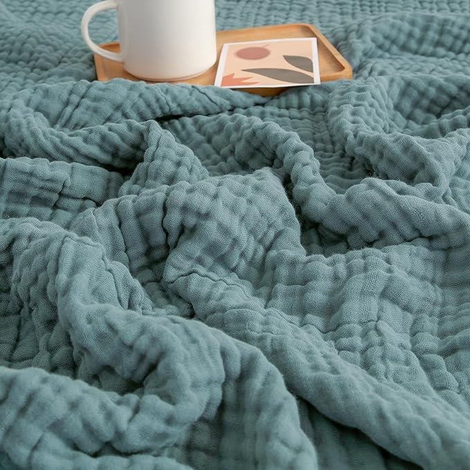 EMME Muslin Blankets for Adults Throw Blanket for Couch Breathable Gauze Soft Lightweight Airy Teal Super King 120" x 94"