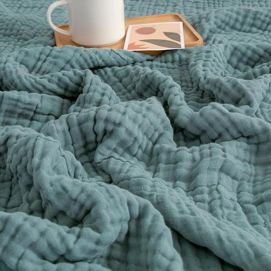 EMME Muslin Blankets for Adults Throw Blanket for Couch Breathable Gauze Soft Lightweight Airy Teal Twin XL 66" x 90"