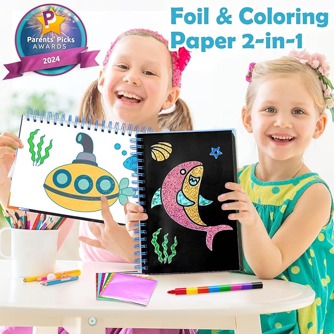 FUNNYB&G Foil Art Crafts for Kids Ages 4-8: Valentines Crafts for Kids 2026,Birthday Gift for Girls,Art and Crafts Supplies,Party Favors,Creative Toys for Girls Boys 4 5 6 7 8 9 Years Old(Ocean)