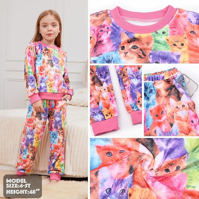 QPANCY Matching Doll & Girls Fleece Pjs Set kids Fall Winter Long Sleeve Sleepwear 2 Piece Pajamas