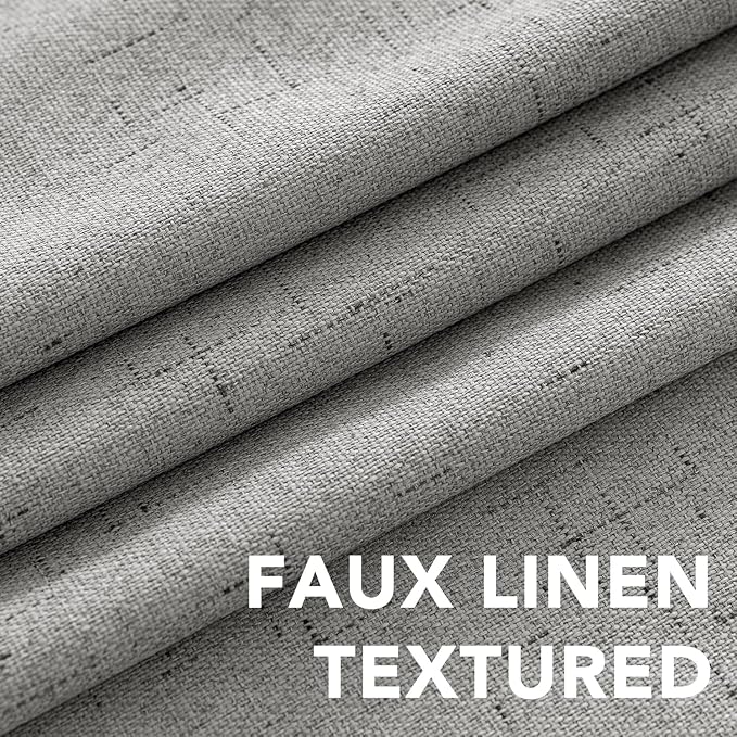 H.VERSAILTEX Linen Curtains 100% Blackout Curtains for Bedroom 90 inch Long Full Light Blocking Nature Linen Blended Window Curtains for Living Room Nickel Grommet (2 Panels, Dove Gray)