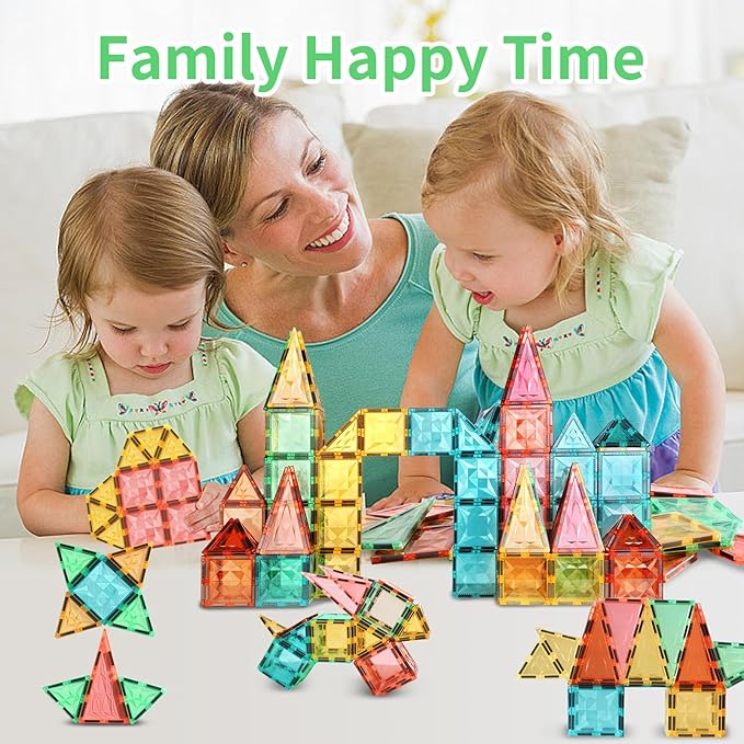 Magnetic Tiles 100-Piece Set for Kids, Magnetic Building Blocks STEM Toys for Age 3+ Boys and Girls, Educational Magnet Construction Tiles for Creativity & Learning