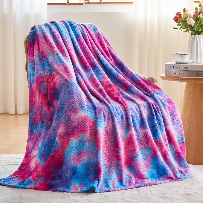 NEWCOSPLAY Fleece Leaves Pattern Twin Blanket, Purple Rainbow, 60"x80" | Super Soft Throw Blanket, Lightweight Cozy Bed Sofa Blanket, Premium Silky Flannel Fleece, Travel Blanket for All Season Use