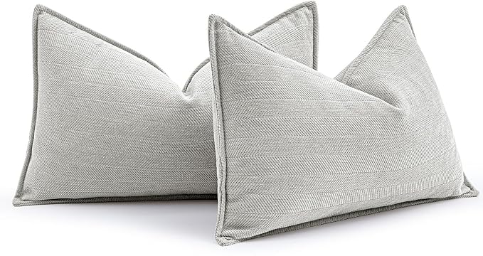 MIULEE Pack of 2 Light Grey Decorative Lumbar Chenille Pillow Covers 12x20 | Soft Couch Throw Pillows,Farmhouse Cushion Covers with Elegant Design for Sofa,Bedroom,Living Room,Spring Home Decor