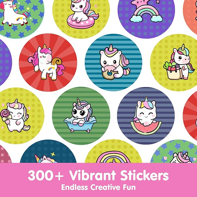 iPlay, iLearn Unicorn Stamp & Sticker Toy, 400+ Stickers & 18-Page Stamper Activity Book, Toddler Art Crafts Kit for Road Trip Travel, Creative Educational Birthday Gift 3 4 5 6 7 8 Year Old Girls Kid