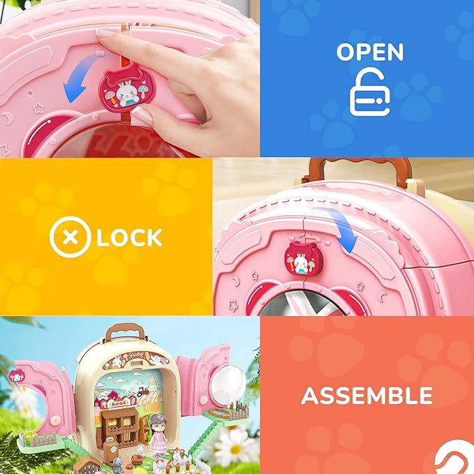 SMILESSKIDDO Pet Carrier Backpack Toy, 3 in 1 Care Playset, Pretend Play Accessories & Hair Dryer Toy, Rabbit Role Play Set for Girls Ages 3+