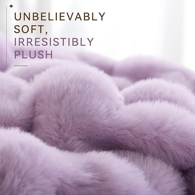 Faux Fur Throw for Couch - Light Purple Bubble Blanket 60"x80" | Fluffy Plush Fuzzy Throw for Sofa & Bed, Super Soft Cozy Comfrt Blanket, Luxury Aesthetic Purple Decor Gift for Women