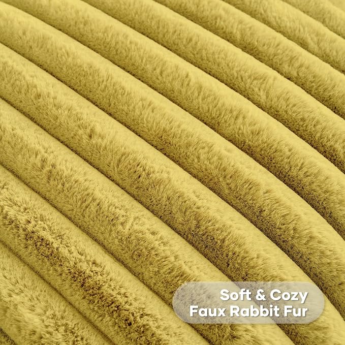FUTEI Pack of 2 Faux Fur Throw Pillow Covers 22x22 Inch, Mustard Yellow | Fluffy Faux Rabbit Fur Front/Premium Velvet Back,Hidden Zipper,Machine Washable,Non-Shedding,Colorfast,Insert Not Included.