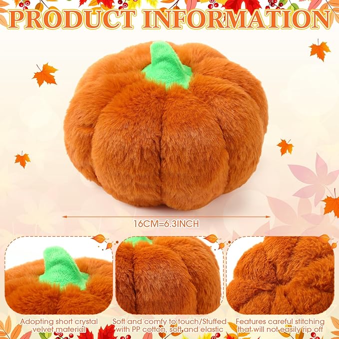 4 Pcs Pumpkin Pillows Fall Halloween Pumpkin Stuffed Animals Rabbit Hair Plush Toys Fluffy Thanksgiving Decor Throw Pillows Gifts for Kids for Home Bedroom Sofa Couch(Yellow,Brown)