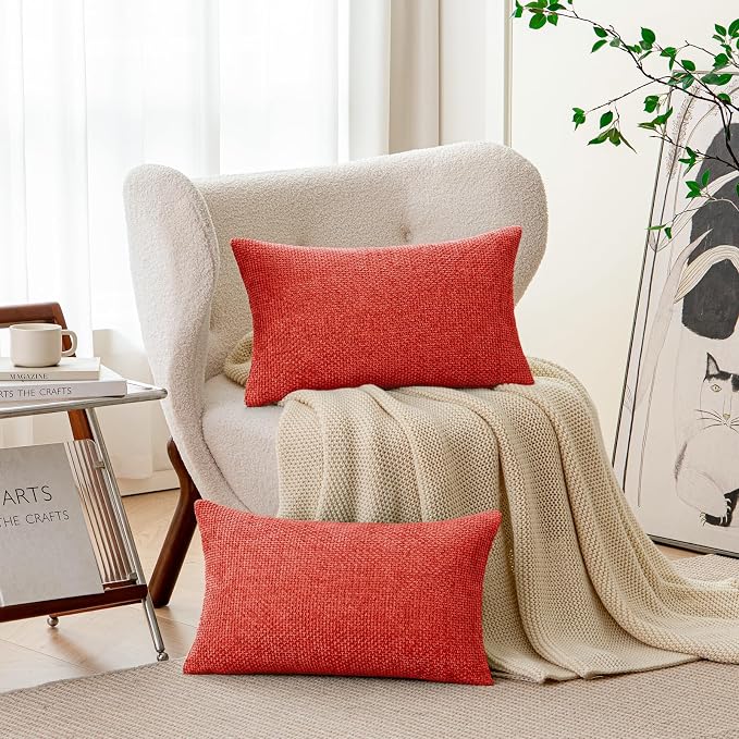 a moment Red Chenille Throw Pillow Covers 12x20 Inch Pack of 2 Modern Decorative Throw Pillow Covers Farmhouse Cross Covers Home Decor for Sofa Bedroom Living Room