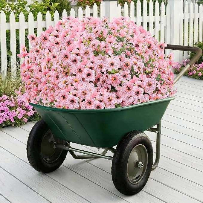13 Bundles Artificial Flowers for Outdoors Summer Decoration | Silk Realistic UV Resistant Fake Plants Faux Flowers for Outside Planter Porch Yard Patio Garden Home Indoor, Pink