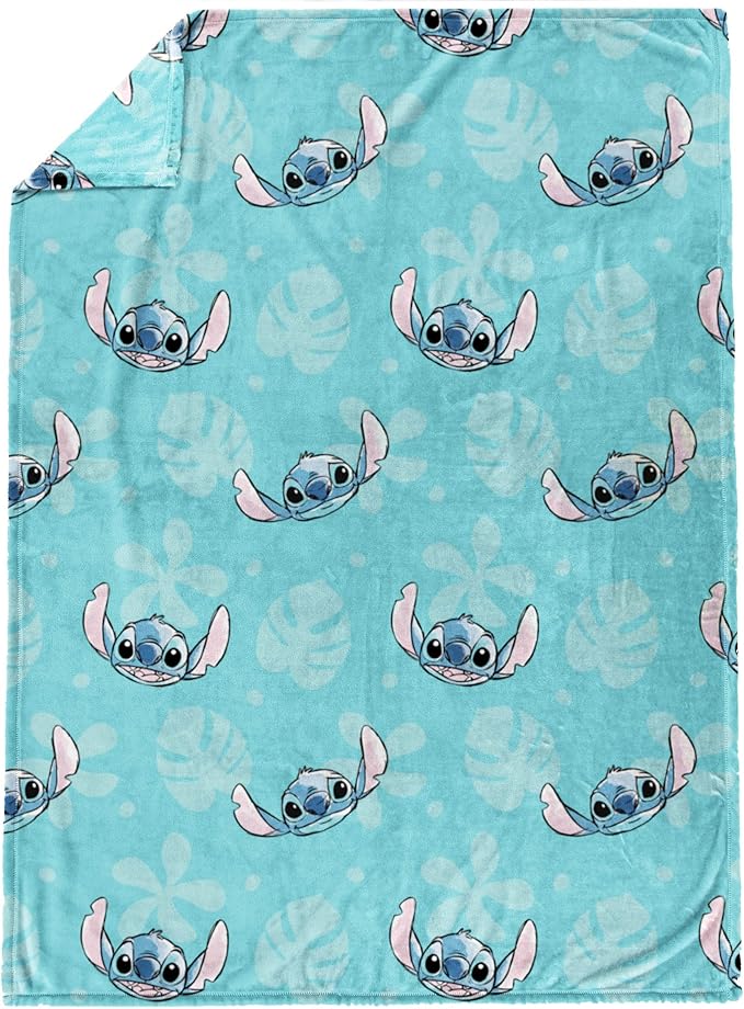 Jay Franco Plush Throw Blanket – 46" x 60" Inch Cartoon Kids Soft & Cozy Fleece Throw for Bedroom & Couch Décor, Official Licensed Product, Blue - Lilo & Stitch