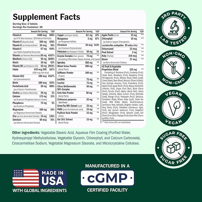 Vegan Multivitamin for Men and Women with Vitamins, Chelated Minerals, Vitamin D, B12, C, A & Zinc for Energy, Focus and Immune Health – Premium Womens and Mens Multivitamins & Multiminerals – 90 Tabs