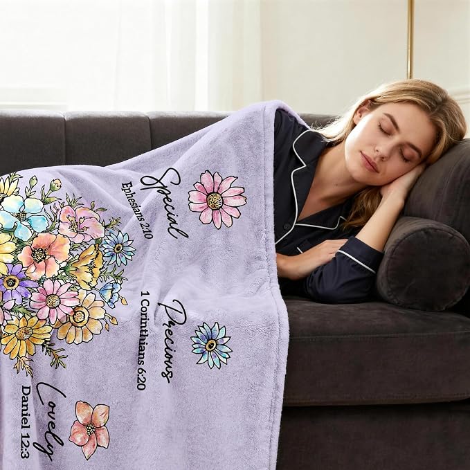 Christian Birthday Gifts for Women, Christian Religious Blanket with Flower | Birthday Gifts for Women, Spiritual Baptism Religious Gifts for Sister Mom Daughter Grandma, Throw Blankets(Purple)80''x 60''
