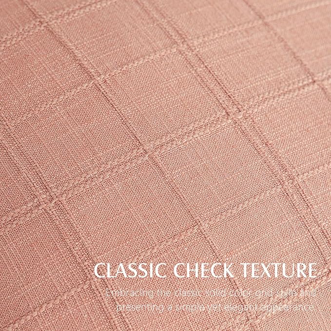 Foindtower Set of 2 Decorative Linen Check Throw Pillow Covers Neutral Farmhouse Vintage Cushion Covers Modern Boho Accent Home Decor for Sofa Chair Couch Bedroom Living Room,18×18 Inch,Coral Pink