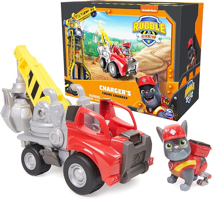 Rubble & Crew, Charger’s Crane Grabber Toy Truck with Movable Parts and a Collectible Action Figure, Kids Toys for Ages 3 and Up